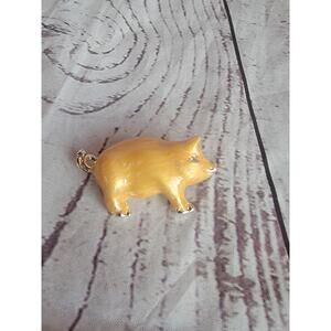 Vintage Brushed Enamel Pig Brooch With Crystal Eye Shiny Silver Tone Metal Lapel